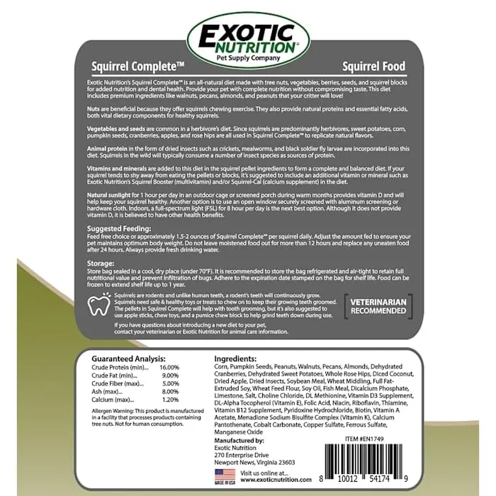 Exotic Nutrition Squirrel Complete Pet Food 1.75 lb (794 g) | Complete Natural Diet for Squirrels & Chipmunks - view 7