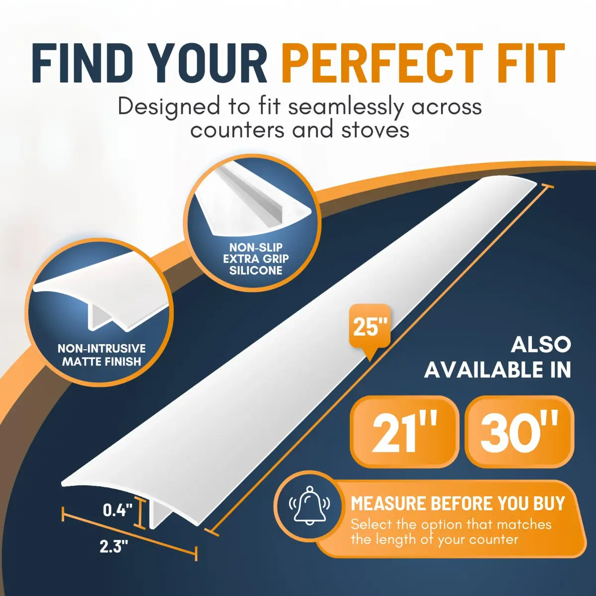 Linda's Essentials Silicone Stove Gap Covers (2-Pack, 63.5cm / 25 Inches, White) | Seals Gaps Between Stovetop and Counter - view 2