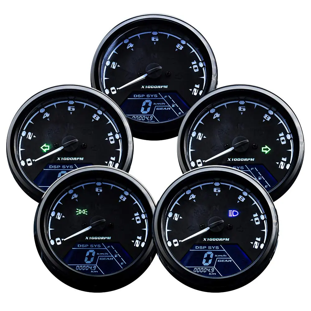 DKMOTORK Digital Gauge Motorcycle Speedometer/Tachometer/Odometer 95mm | Multi-Function Indicator Display - view 2