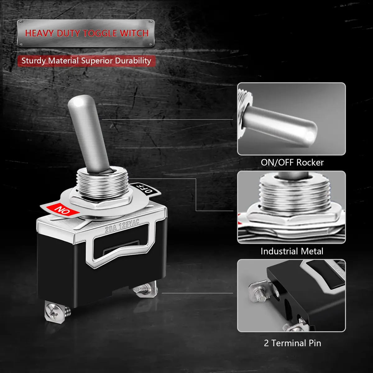 COROTC 125V 8 Pack Toggle Switches | Waterproof 20A Heavy Duty SPST - view 5
