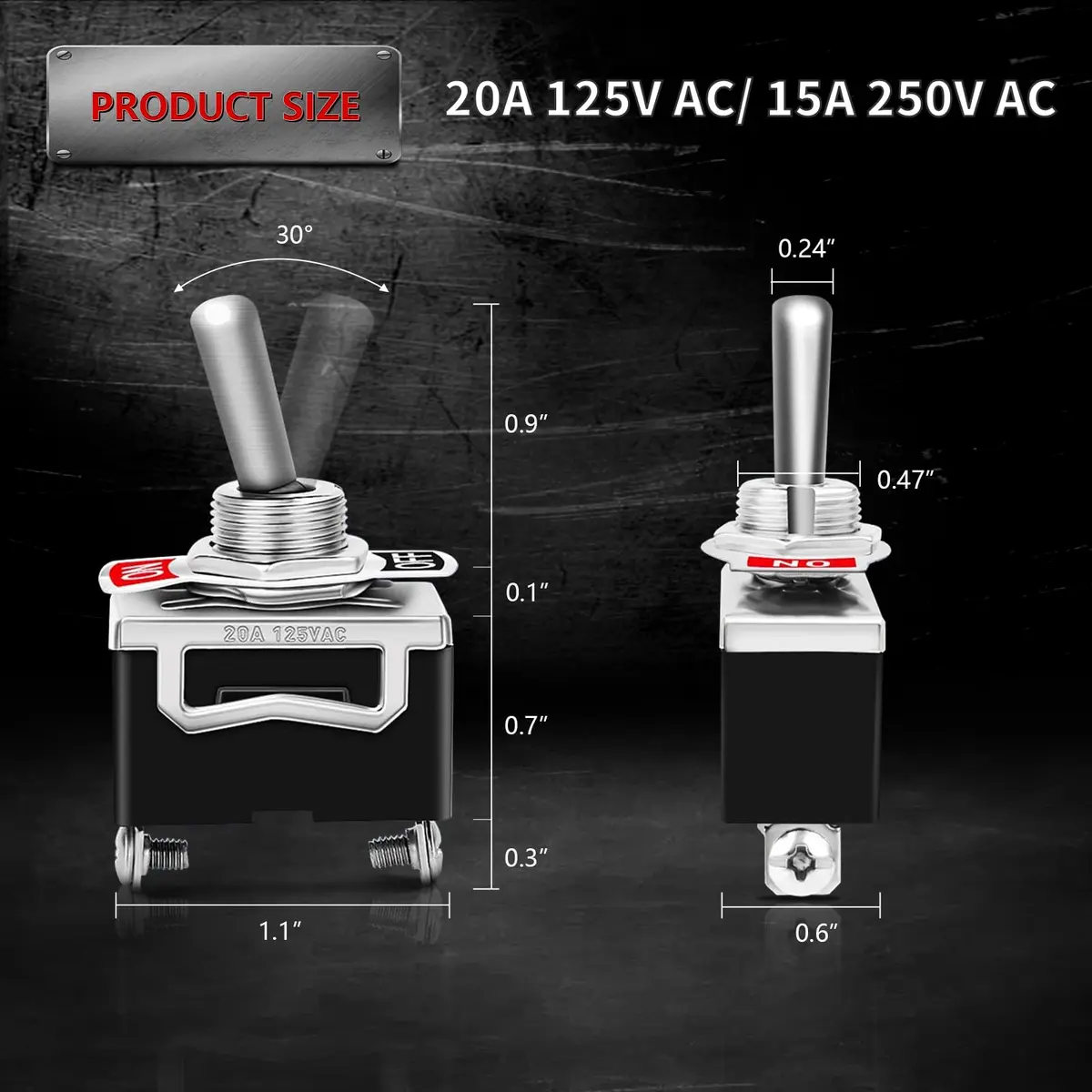COROTC 125V 8 Pack Toggle Switches | Waterproof 20A Heavy Duty SPST - view 2
