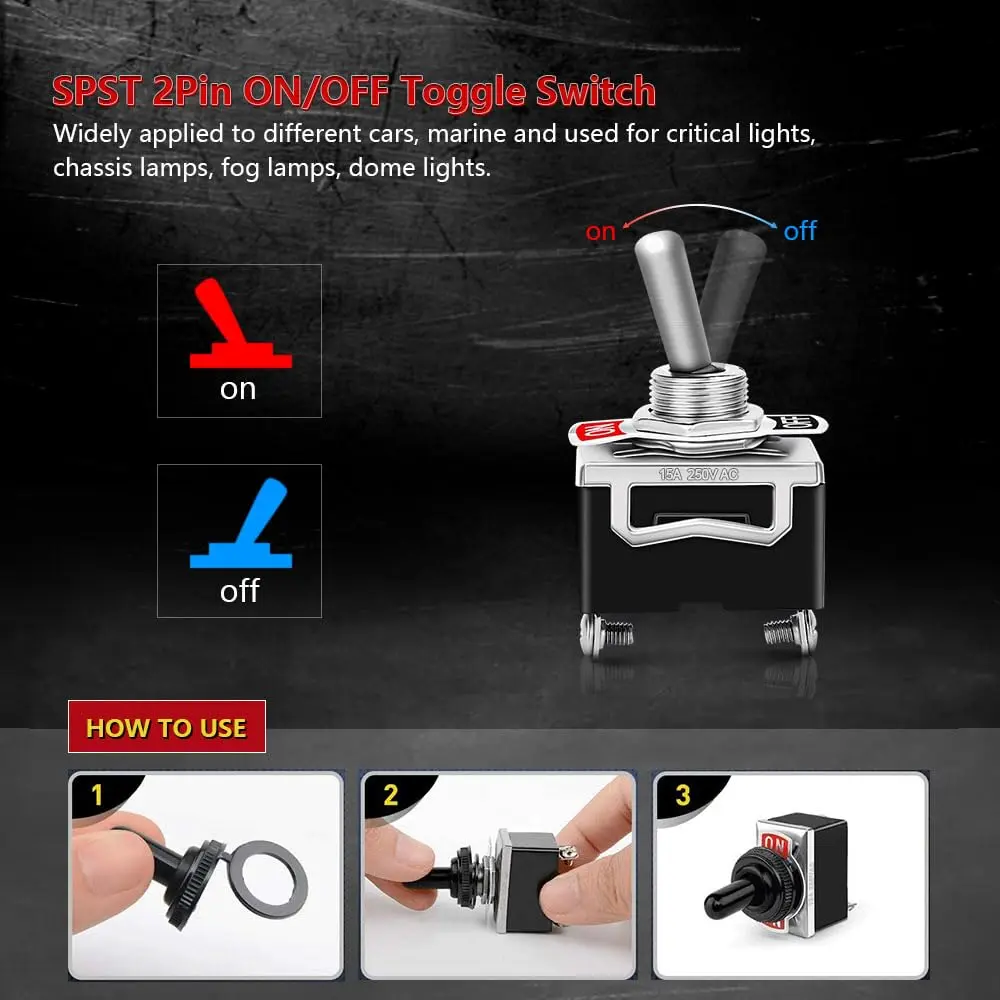 COROTC 125V 8 Pack Toggle Switches | Waterproof 20A Heavy Duty SPST - view 4
