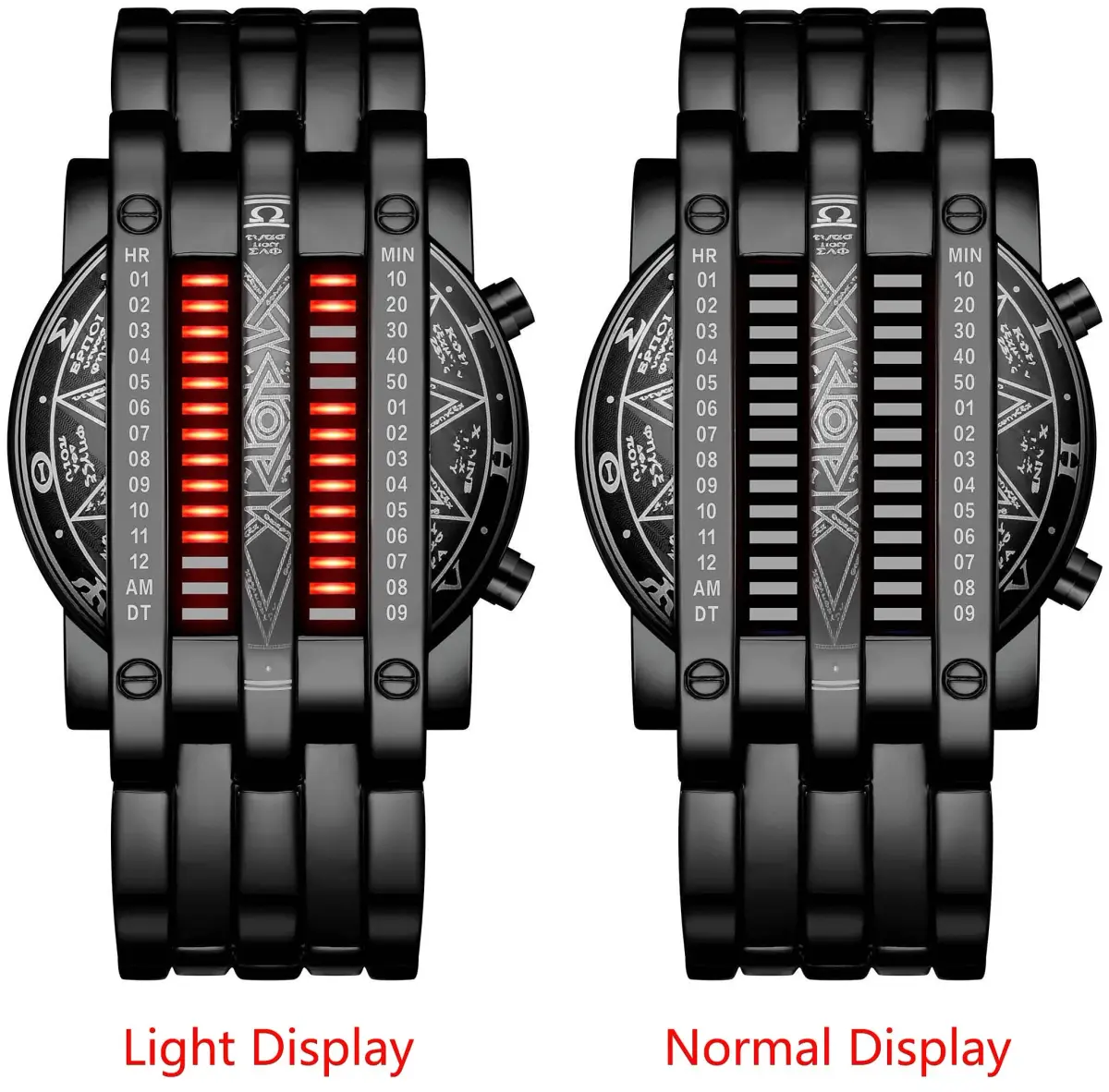 MASTOP Binary Matrix Blue LED Digital Watch Men's Classic Fashion Black Plated Wrist Watch 43mm (Black Red) - view 2