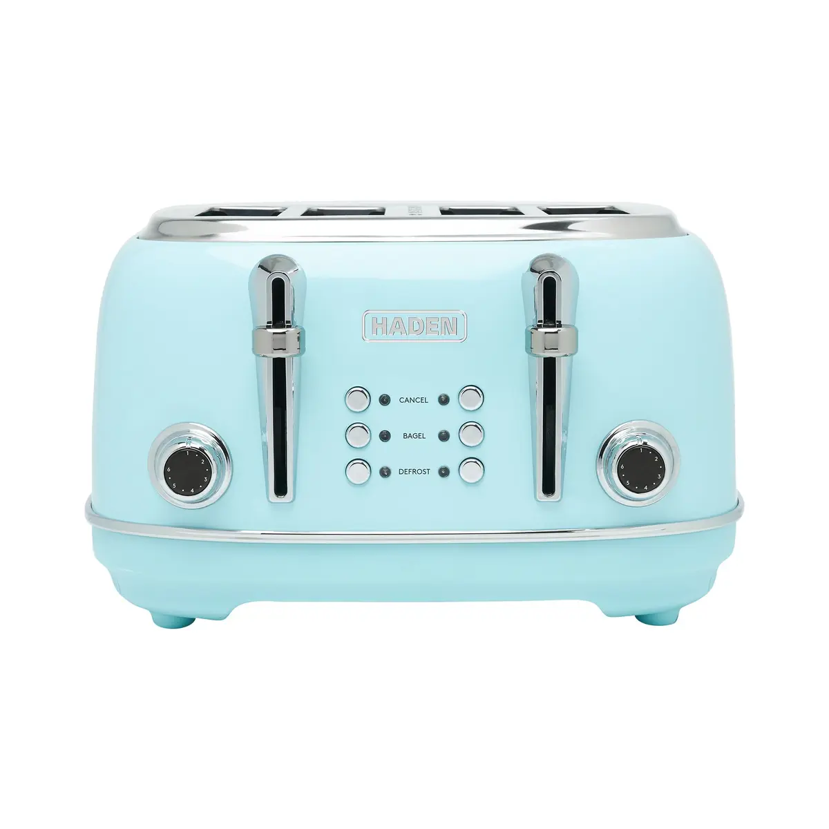 Haden Heritage 4 Slice Wide Slot Stainless Steel Toaster with Adjustable Browning & Non-Slip Feet, Turquoise & Chrome | Classic Design & Modern Features - main product image