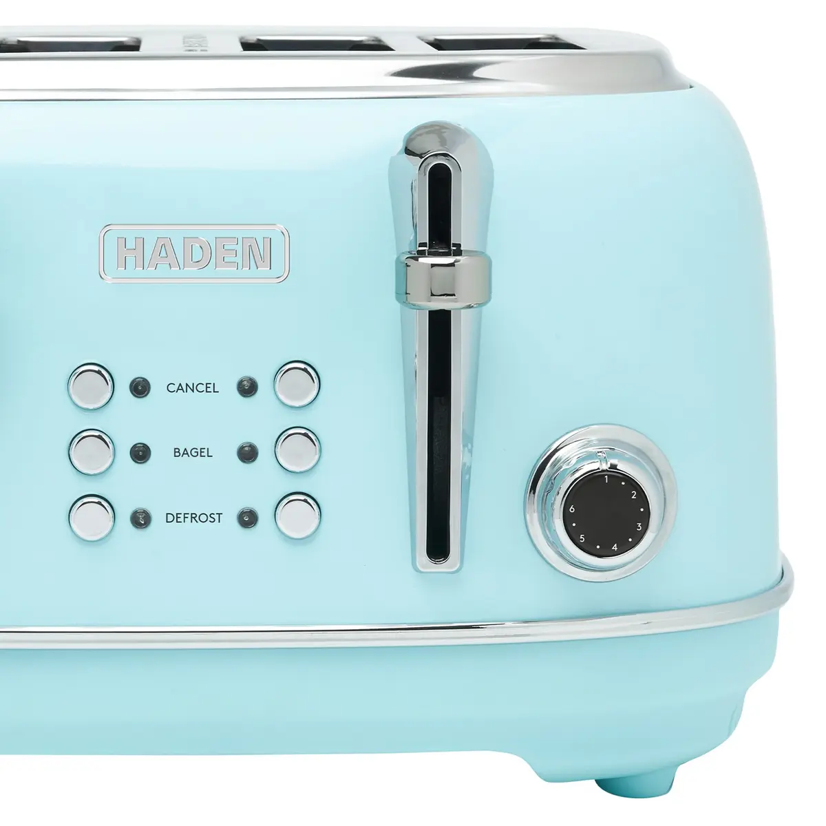 Haden Heritage 4 Slice Wide Slot Stainless Steel Toaster with Adjustable Browning & Non-Slip Feet, Turquoise & Chrome | Classic Design & Modern Features - view 8