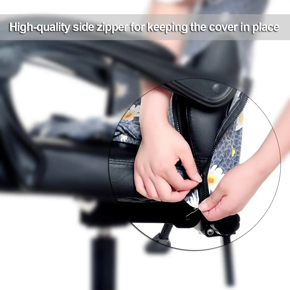 WOMACO Printed Office Chair Covers, Stretch Computer Chair Cover Medium | Modern Floral Style - view 5