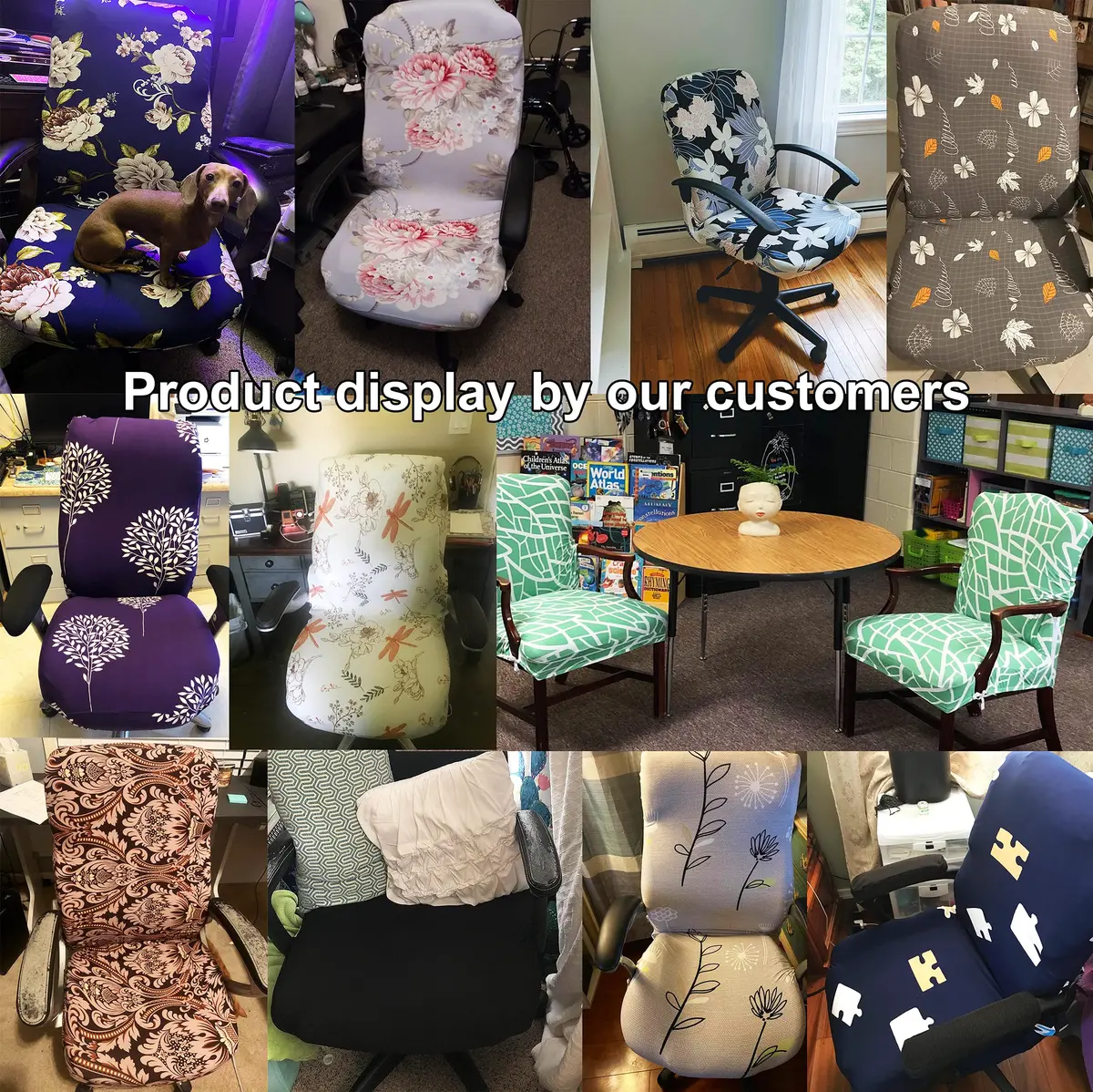 WOMACO Printed Office Chair Covers, Stretch Computer Chair Cover Medium | Modern Floral Style - view 6
