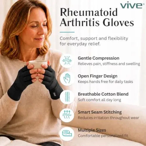 Vive Arthritis Compression Gloves for Men & Women - X-Large, Black | Rheumatoid Pain Relief Hand Support - view 2