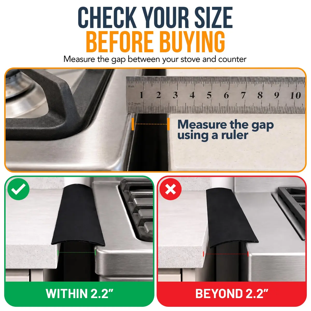 Linda's Essentials Silicone Stove Gap Covers 25 Inches (63.5 cm) Black | Seals Gaps Between Stovetop and Counter - view 6