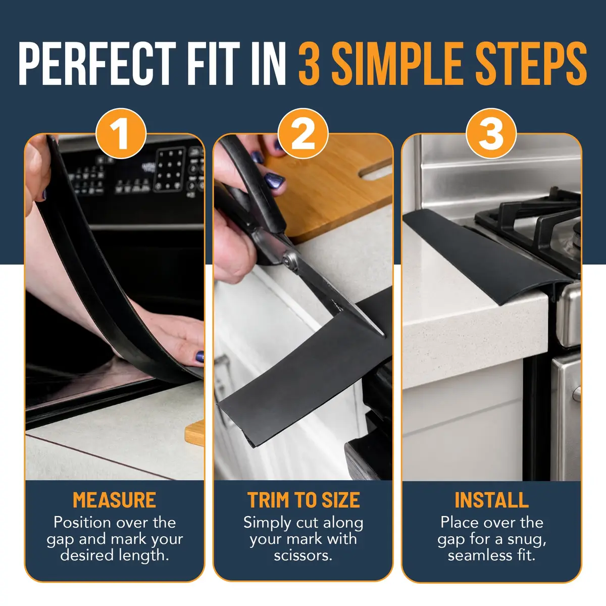 Linda's Essentials Silicone Stove Gap Covers 25 Inches (63.5 cm) Black | Seals Gaps Between Stovetop and Counter - view 7