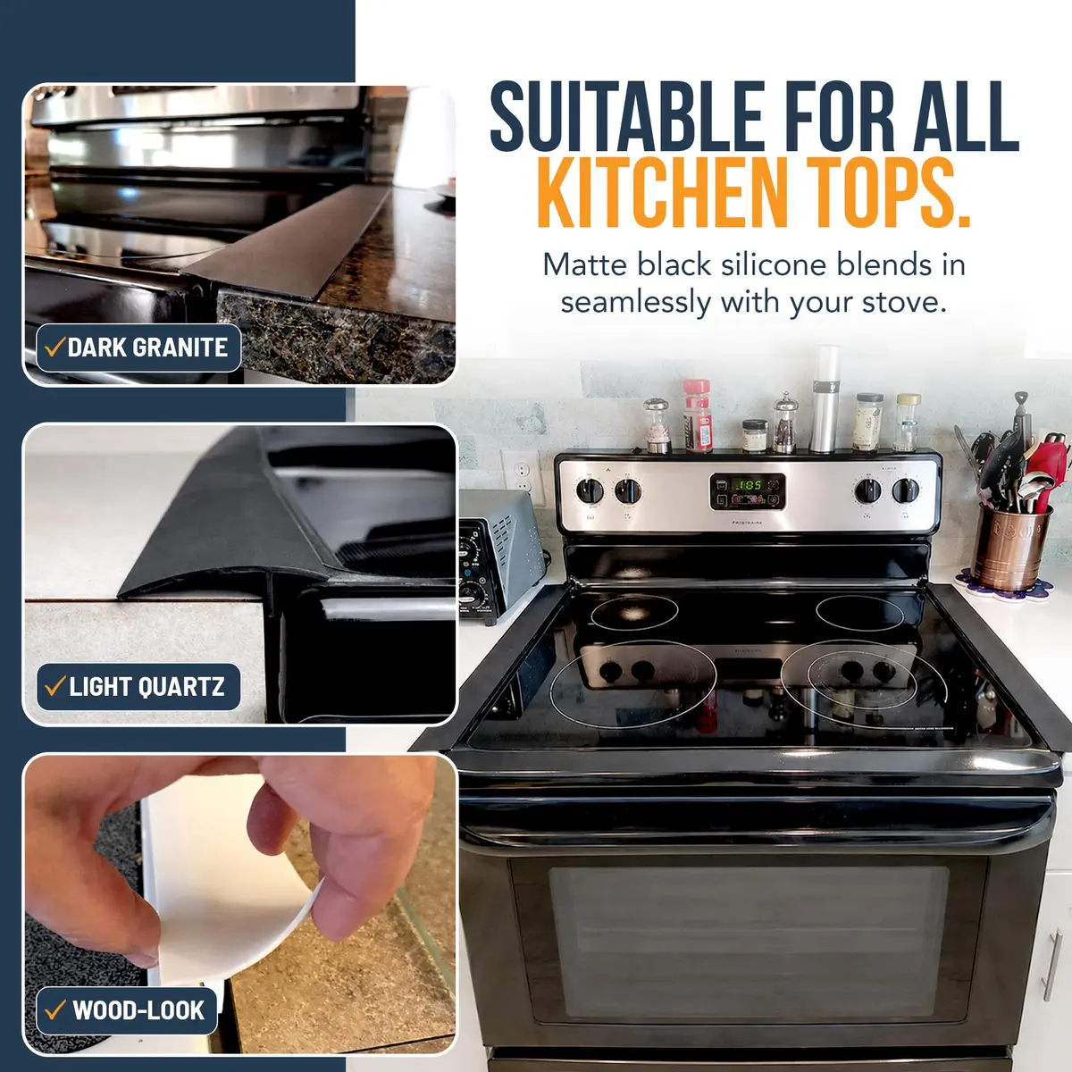 Linda's Essentials Silicone Stove Gap Covers 25 Inches (63.5 cm) Black | Seals Gaps Between Stovetop and Counter - view 8