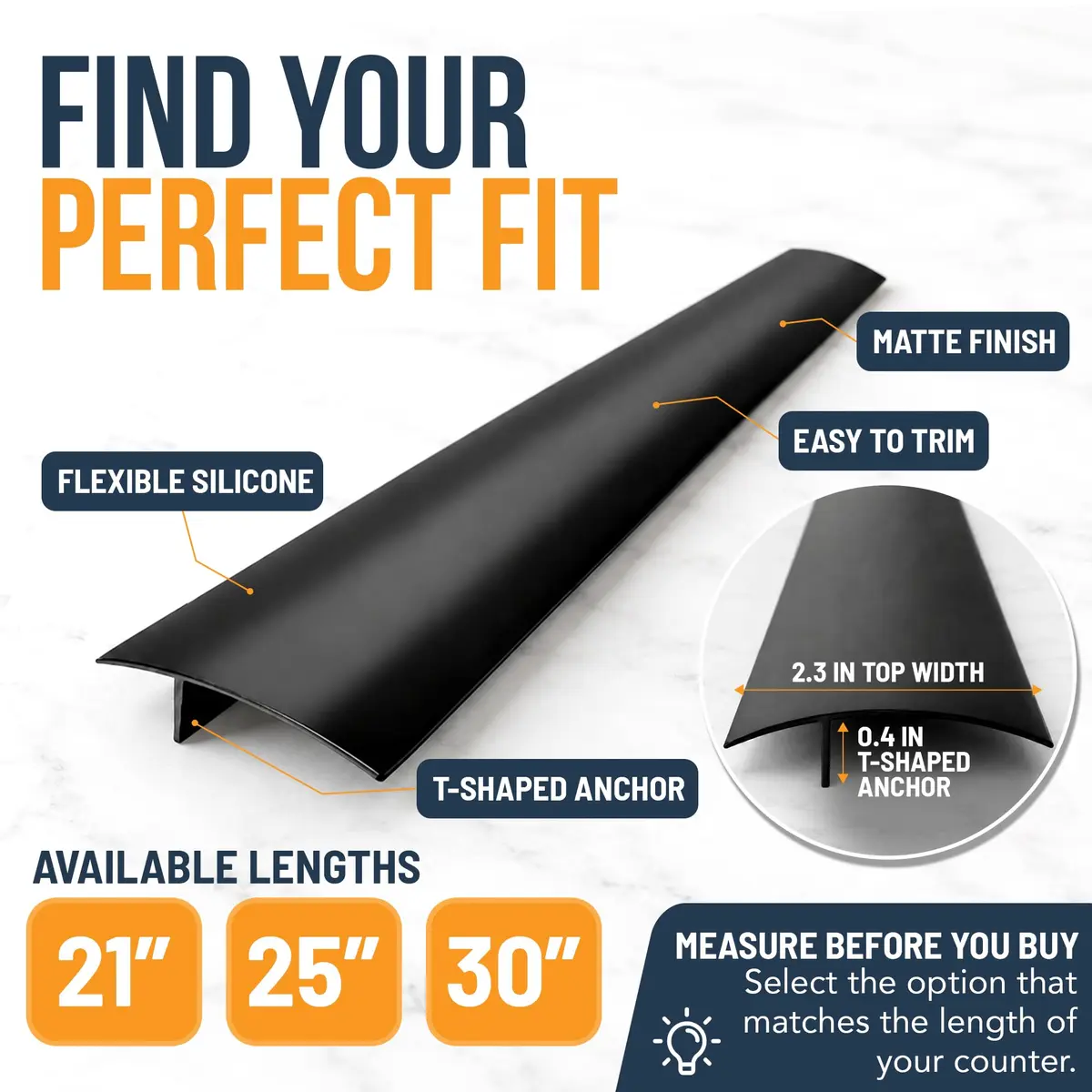 Linda's Essentials Silicone Stove Gap Covers 25 Inches (63.5 cm) Black | Seals Gaps Between Stovetop and Counter - view 2