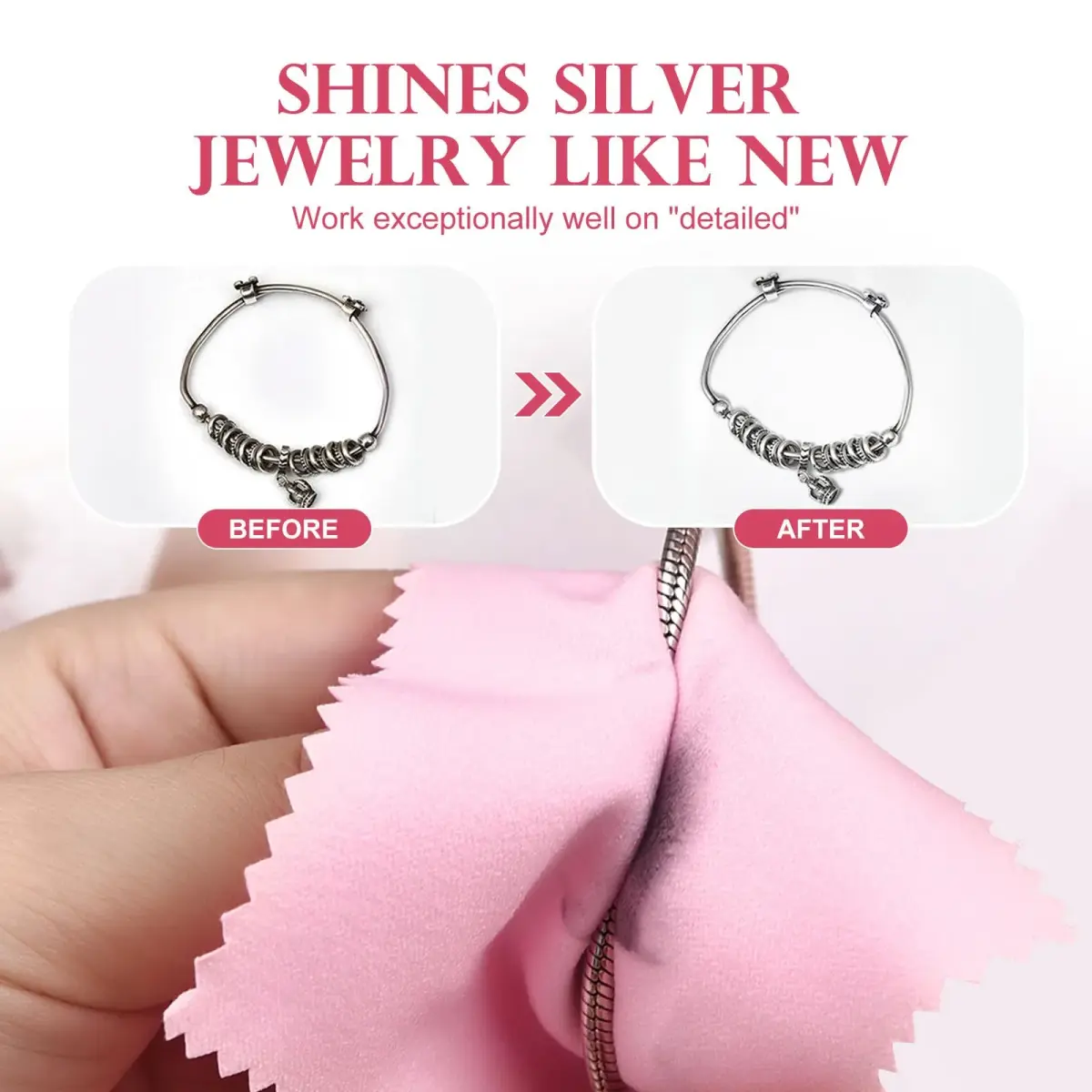 SEVENWELL Pink 50pcs Jewelry Cleaning Cloth | Sterling Silver Gold Platinum Polish 8x8cm - view 3