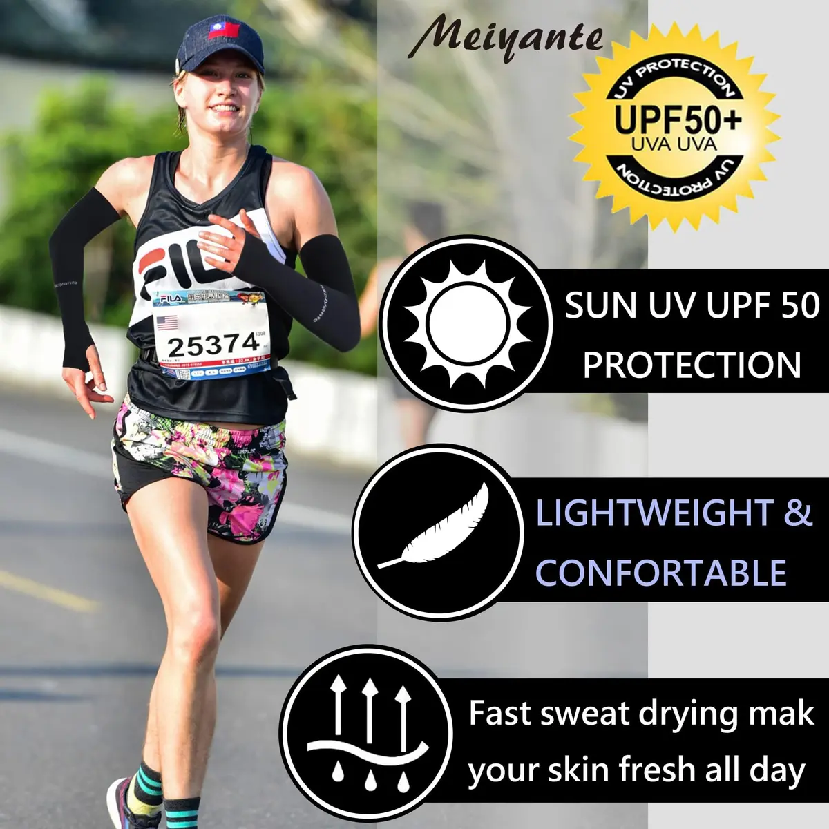 Meiyante Black Arm Sleeves with Thumb Holes & Palm Coverage | UPF 50+ Sun Protection for Men & Women - view 5