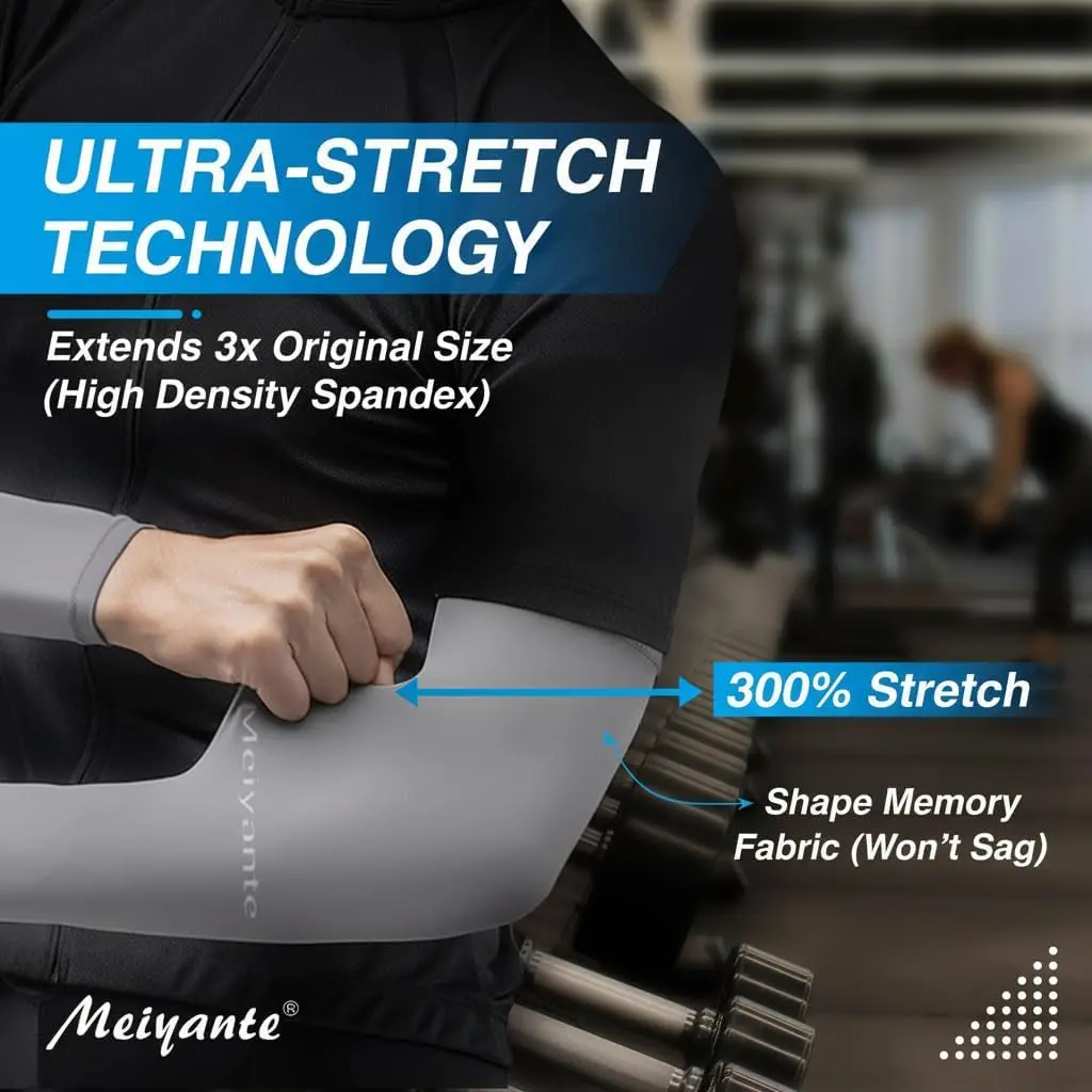 Meiyante Black Arm Sleeves with Thumb Holes & Palm Coverage | UPF 50+ Sun Protection for Men & Women - view 7