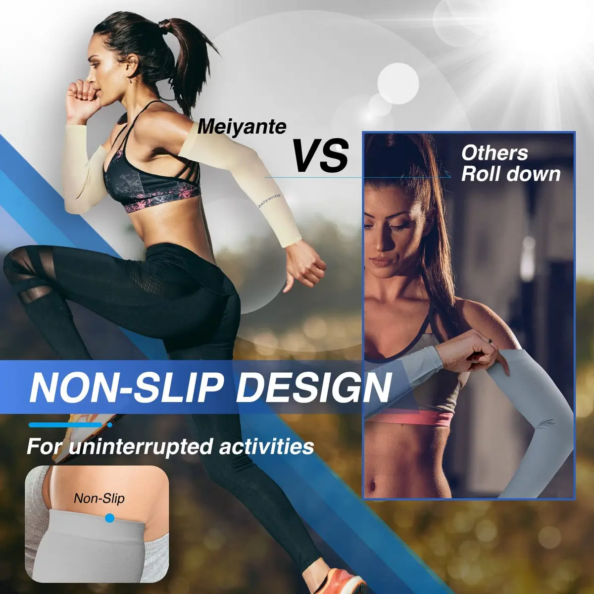 Meiyante Black Arm Sleeves with Thumb Holes & Palm Coverage | UPF 50+ Sun Protection for Men & Women - view 2