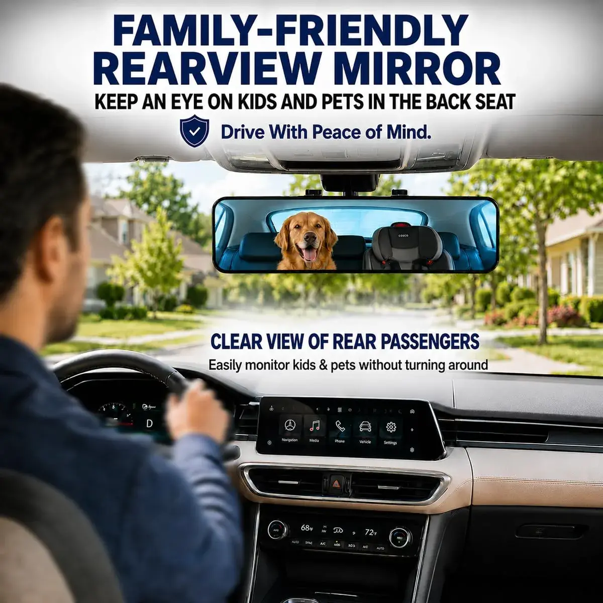 SkycropHD Blue Anti Glare Wide Angle Car Rearview Mirror 29.5cm (11.6'') | Reduces Blind Spots & Headlight Glare - view 4