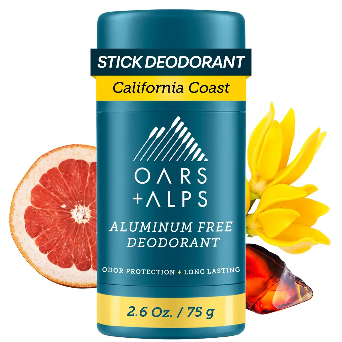 Oars + Alps Aluminum Free Deodorant Stick for Men & Women, California Coast Scent, 74g (2.6oz) | Odor Absorbing & Clear Formula - main product image