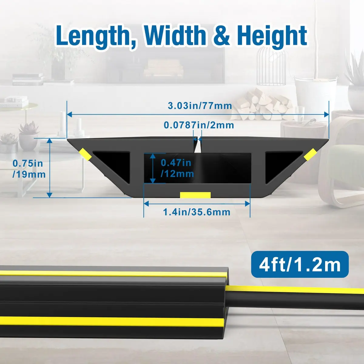 Eapele Heavy Duty PVC Floor Cable Protector Cord Cover 3.73 m (4 ft) | Prevents Trip Hazards - view 2