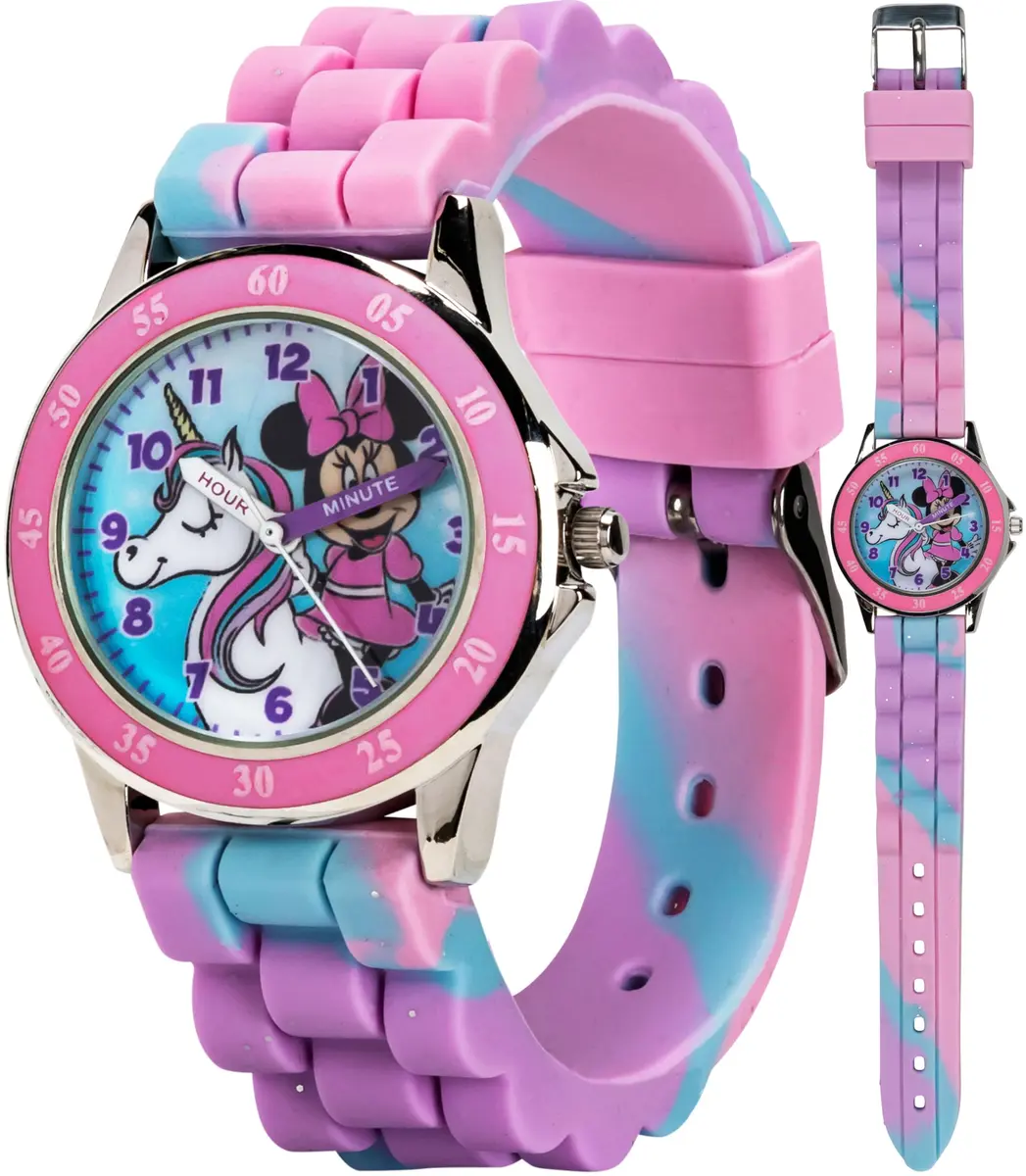 Accutime Disney Minnie Mouse Time Teacher Watch for Girls | 35mm Case, 15.5mm Rubber Strap, Pink Rotating Bezel - main product image