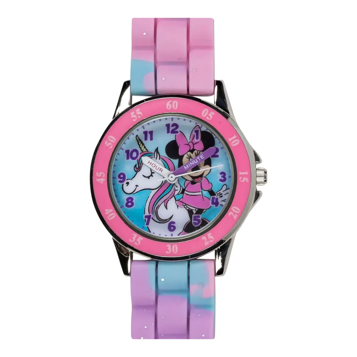 Accutime Disney Minnie Mouse Time Teacher Watch for Girls | 35mm Case, 15.5mm Rubber Strap, Pink Rotating Bezel - view 5