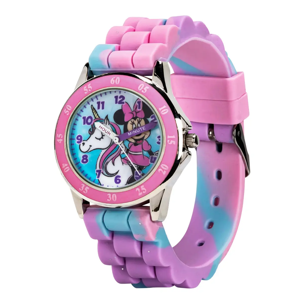 Accutime Disney Minnie Mouse Time Teacher Watch for Girls | 35mm Case, 15.5mm Rubber Strap, Pink Rotating Bezel - view 3