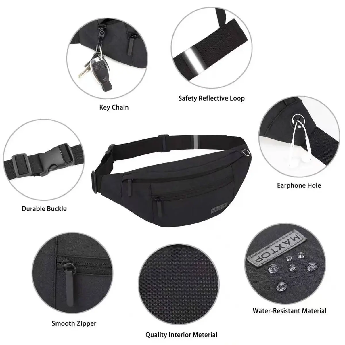 MAXTOP Large Fanny Pack for Women Men Crossbody Bag with 4-Zipper Pockets | Hands-Free, Adjustable Waist, Water-Resistant - view 4