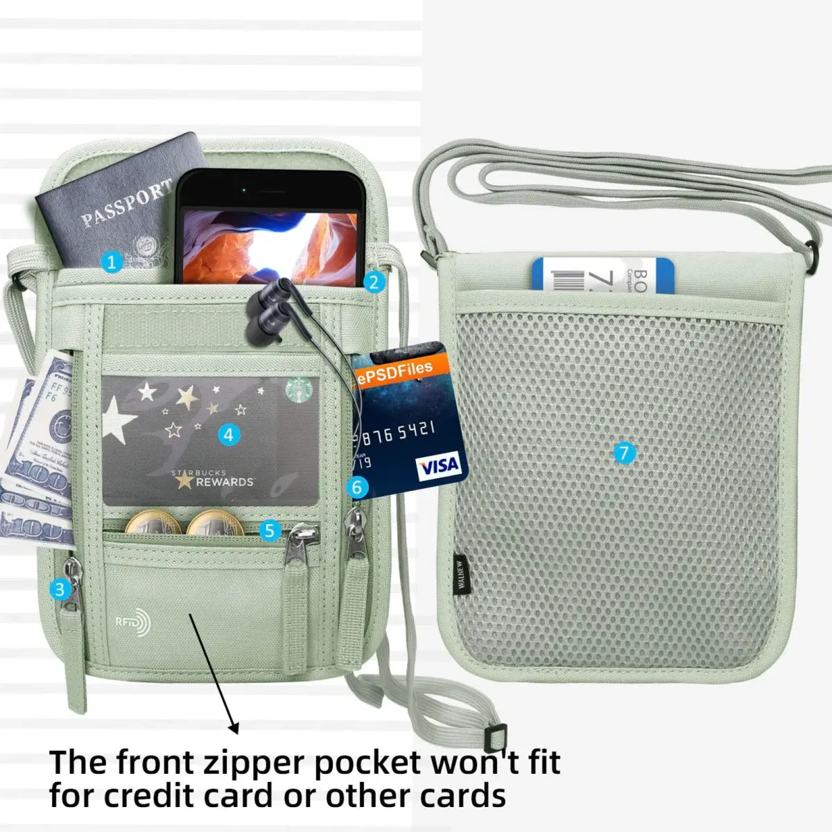 WALNEW RFID Blocking Passport Holder Neck Pouch 18cm (7.5") | Secure Travel Wallet with Lanyard for Men & Women - view 5