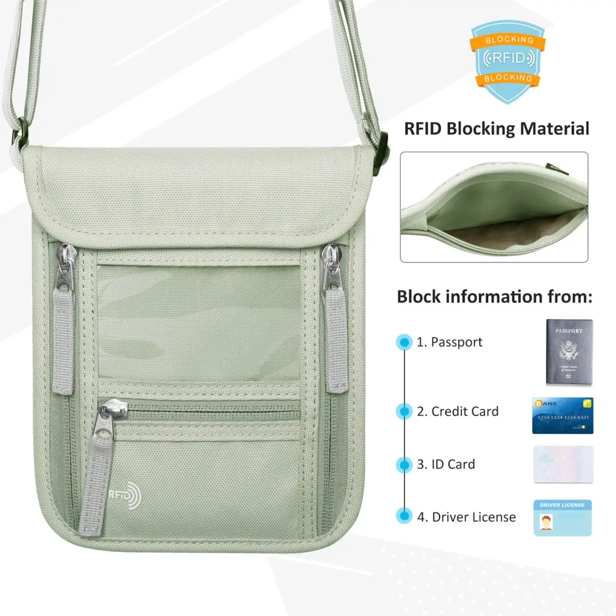 WALNEW RFID Blocking Passport Holder Neck Pouch 18cm (7.5") | Secure Travel Wallet with Lanyard for Men & Women - view 3