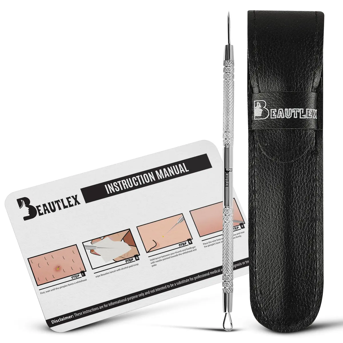 Beautlex Blackhead Remover Tool & Comedone Extractor | Stainless Steel Acne Pimple Pore Cleaner - main product image