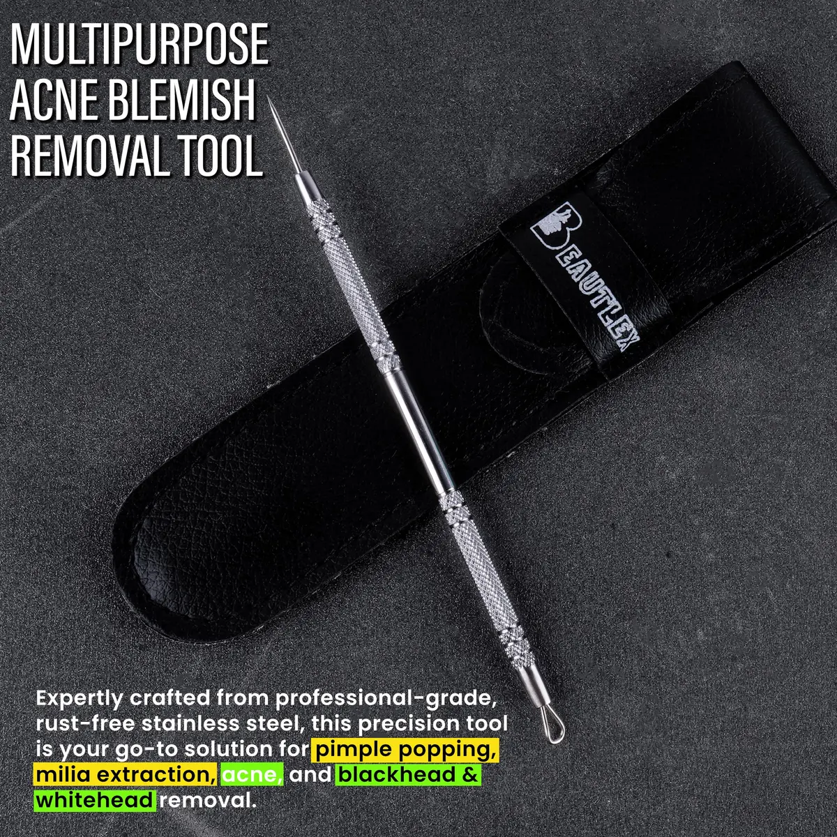 Beautlex Blackhead Remover Tool & Comedone Extractor | Stainless Steel Acne Pimple Pore Cleaner - view 4