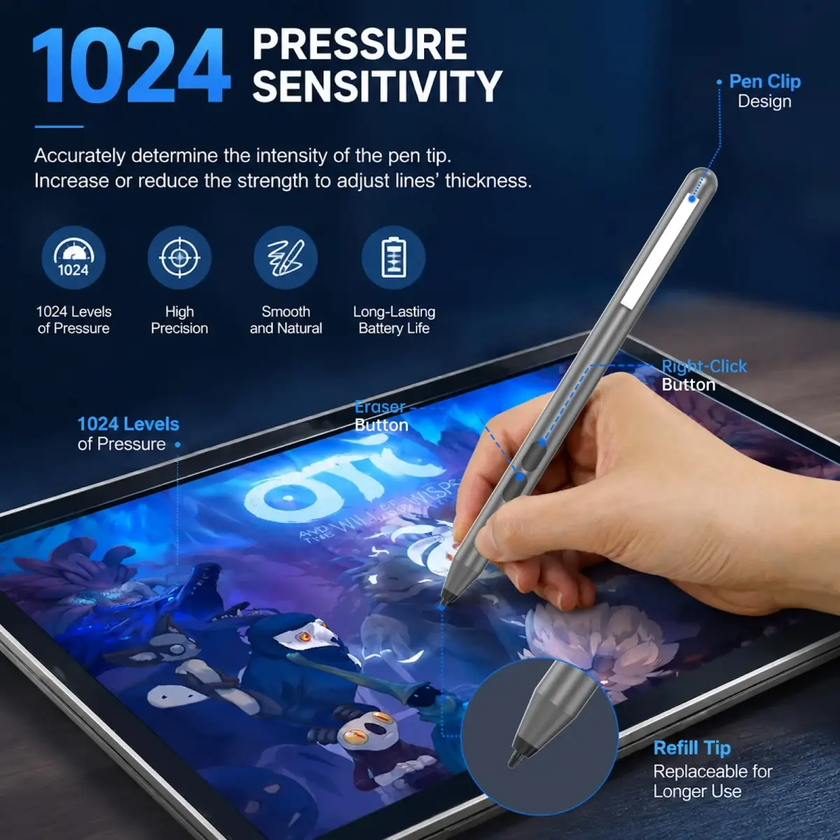 ANYQOO Active Stylus Pen for HP Laptops 1024 Pressure Levels | 2500 Hours Battery Life - view 4