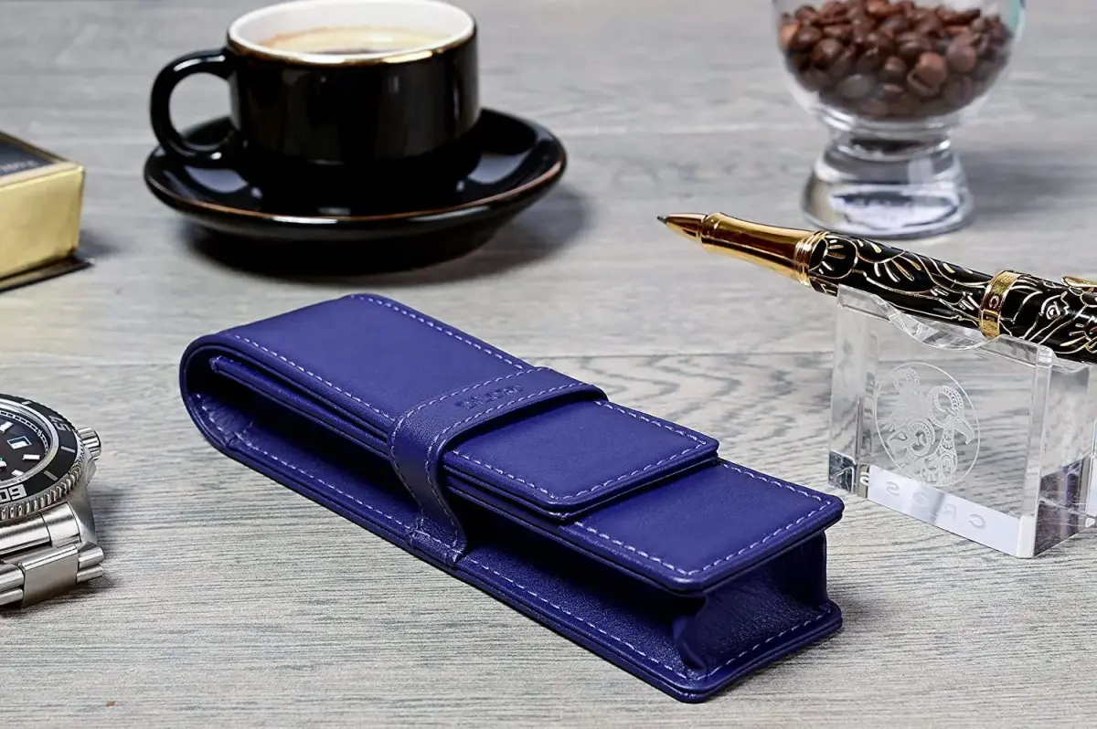 DiLoro Leather Double Pen Case Holder for 2 Pens Pencils Violet | Premium Full Grain Leather - view 7