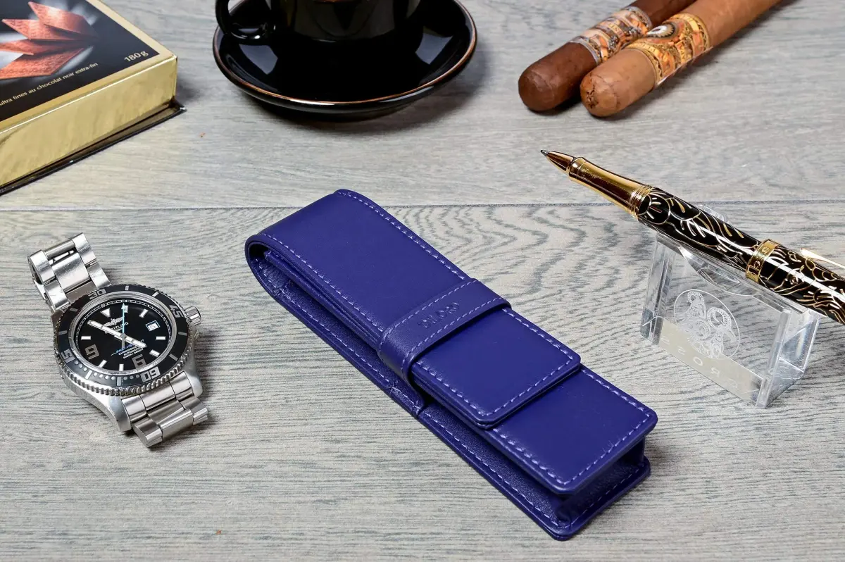DiLoro Leather Double Pen Case Holder for 2 Pens Pencils Violet | Premium Full Grain Leather - view 8