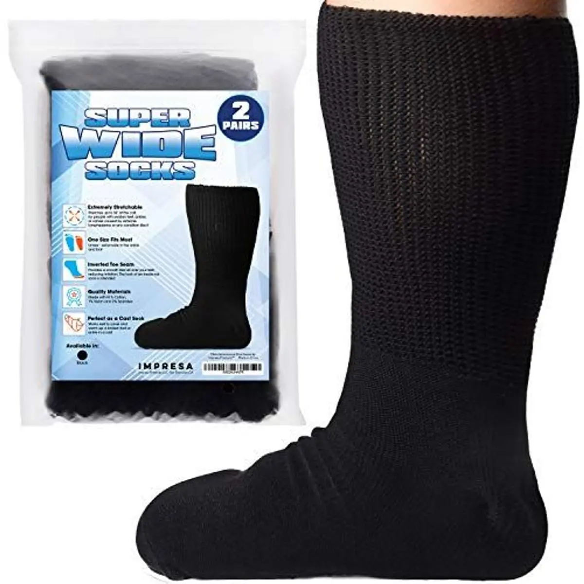 IMPRESA Extra Wide Cast Socks for Men & Women - 2 Pairs Black Ankle Socks - Stretches to 30" for Swollen Feet - view 2