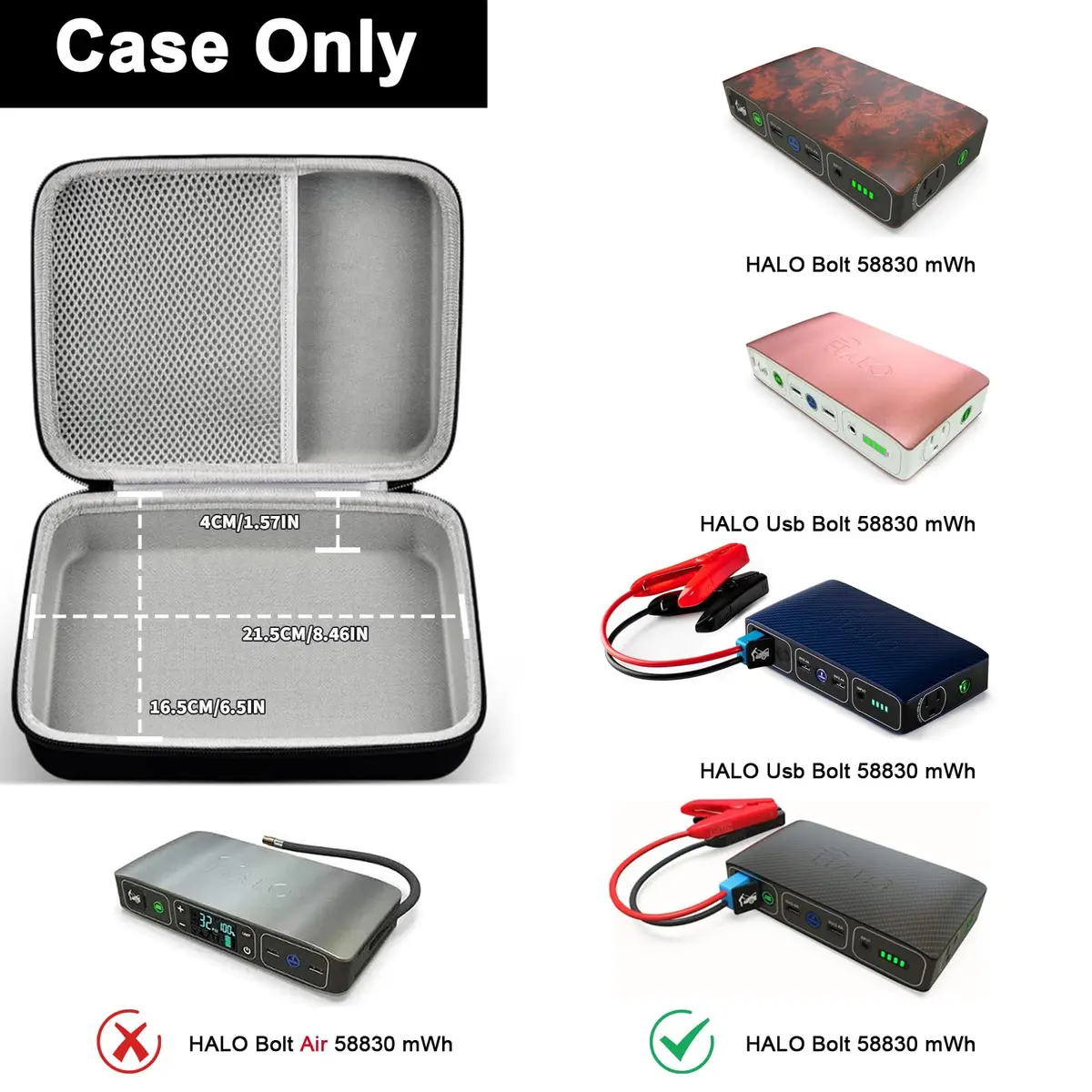GWCASE Hard EVA Case for Halo Bolt 58830/44400/57720 Jump Starters | Portable Organizer with Mesh Pocket - view 2