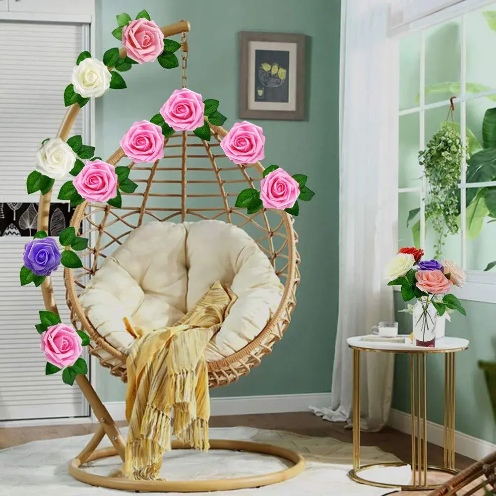 Higfra Artificial Roses 25pcs Peach Latex Foam Flowers with Stems | 7.6 cm (3 Inch) Rose Heads, 20.3 cm (8 Inch) Stems - view 6