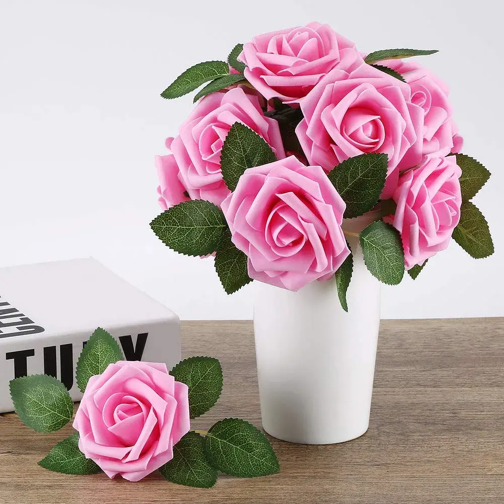 Higfra Artificial Roses 25pcs Peach Latex Foam Flowers with Stems | 7.6 cm (3 Inch) Rose Heads, 20.3 cm (8 Inch) Stems - view 3