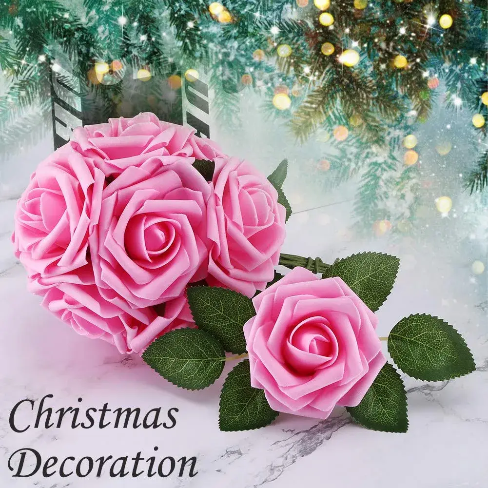 Higfra Artificial Roses 25pcs Peach Latex Foam Flowers with Stems | 7.6 cm (3 Inch) Rose Heads, 20.3 cm (8 Inch) Stems - view 4