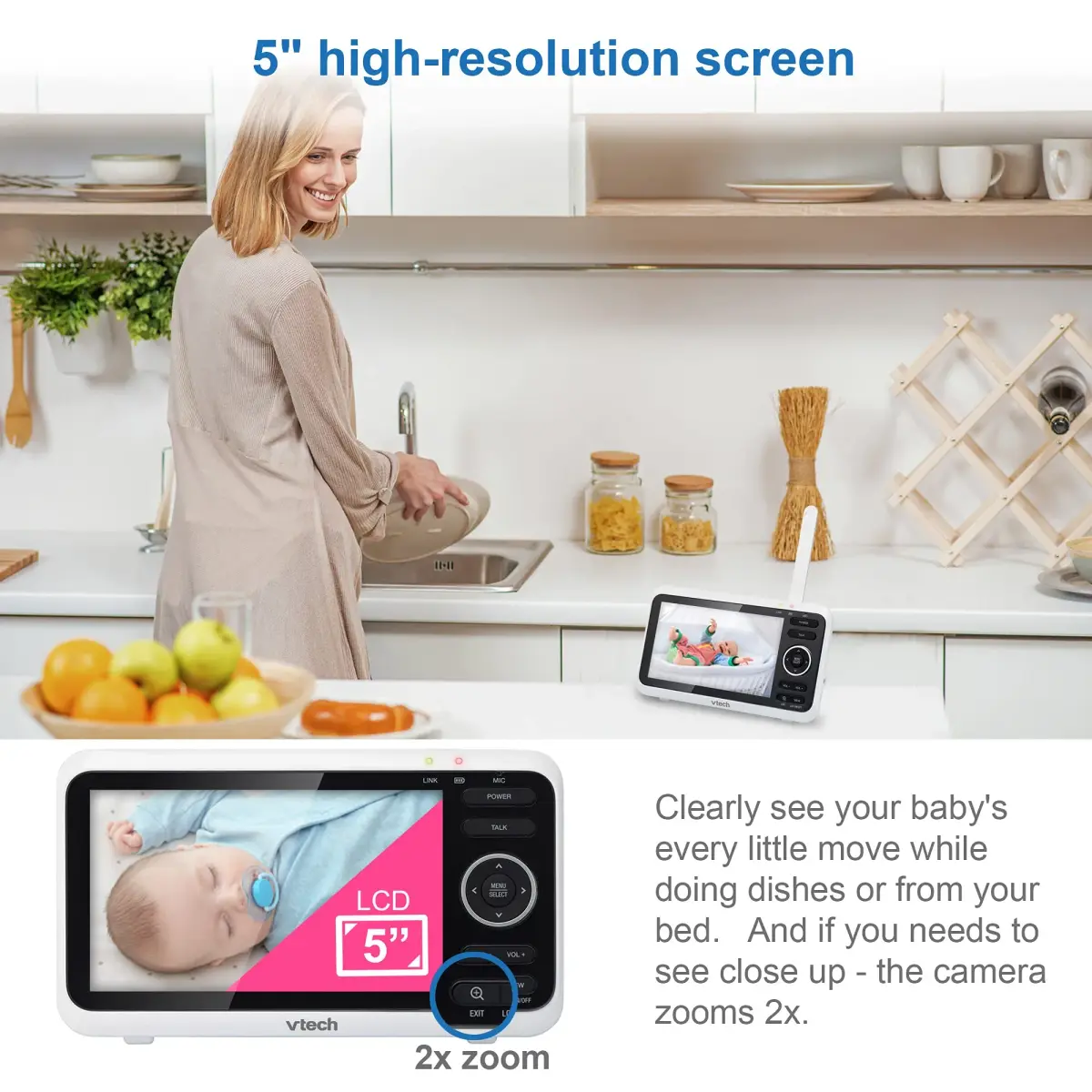 VTech VM350-2 Baby Monitor with 2 Cameras & 5" Screen | No WiFi, 1000ft Range, Night Vision, Temp Sensor - view 6