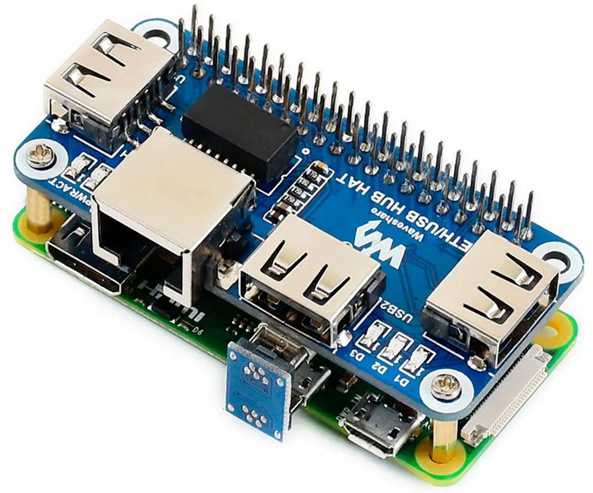 Waveshare Ethernet/USB HUB HAT for Raspberry Pi 5/4B/3B+/Zero 2W with 3x USB 2.0/1.1 Ports & RJ45 10/100M Ethernet Port | Expansion Board - main product image