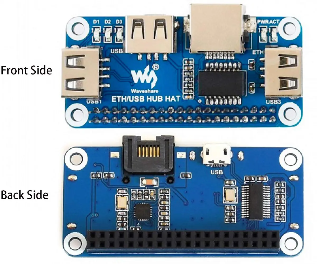 Waveshare Ethernet/USB HUB HAT for Raspberry Pi 5/4B/3B+/Zero 2W with 3x USB 2.0/1.1 Ports & RJ45 10/100M Ethernet Port | Expansion Board - view 6