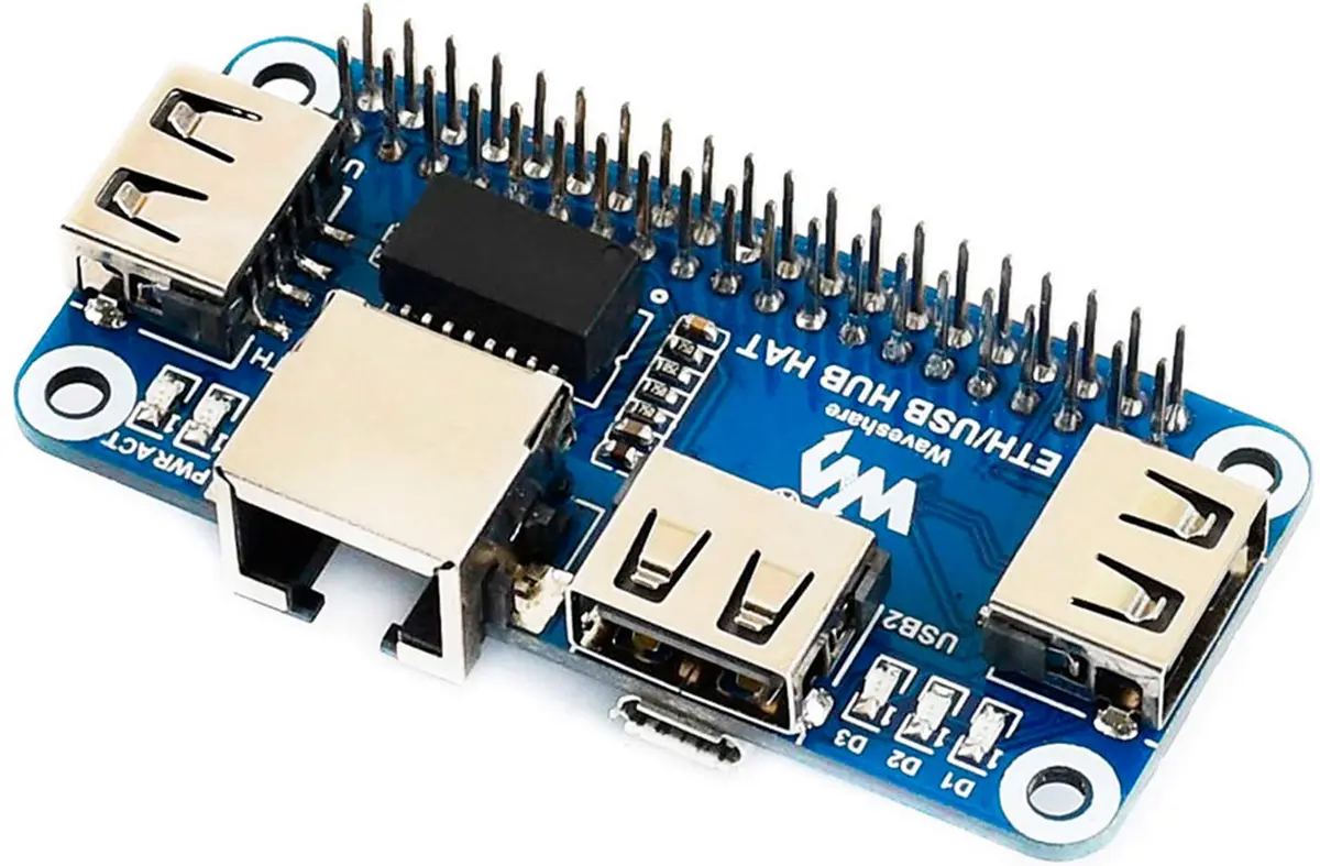 Waveshare Ethernet/USB HUB HAT for Raspberry Pi 5/4B/3B+/Zero 2W with 3x USB 2.0/1.1 Ports & RJ45 10/100M Ethernet Port | Expansion Board - view 3