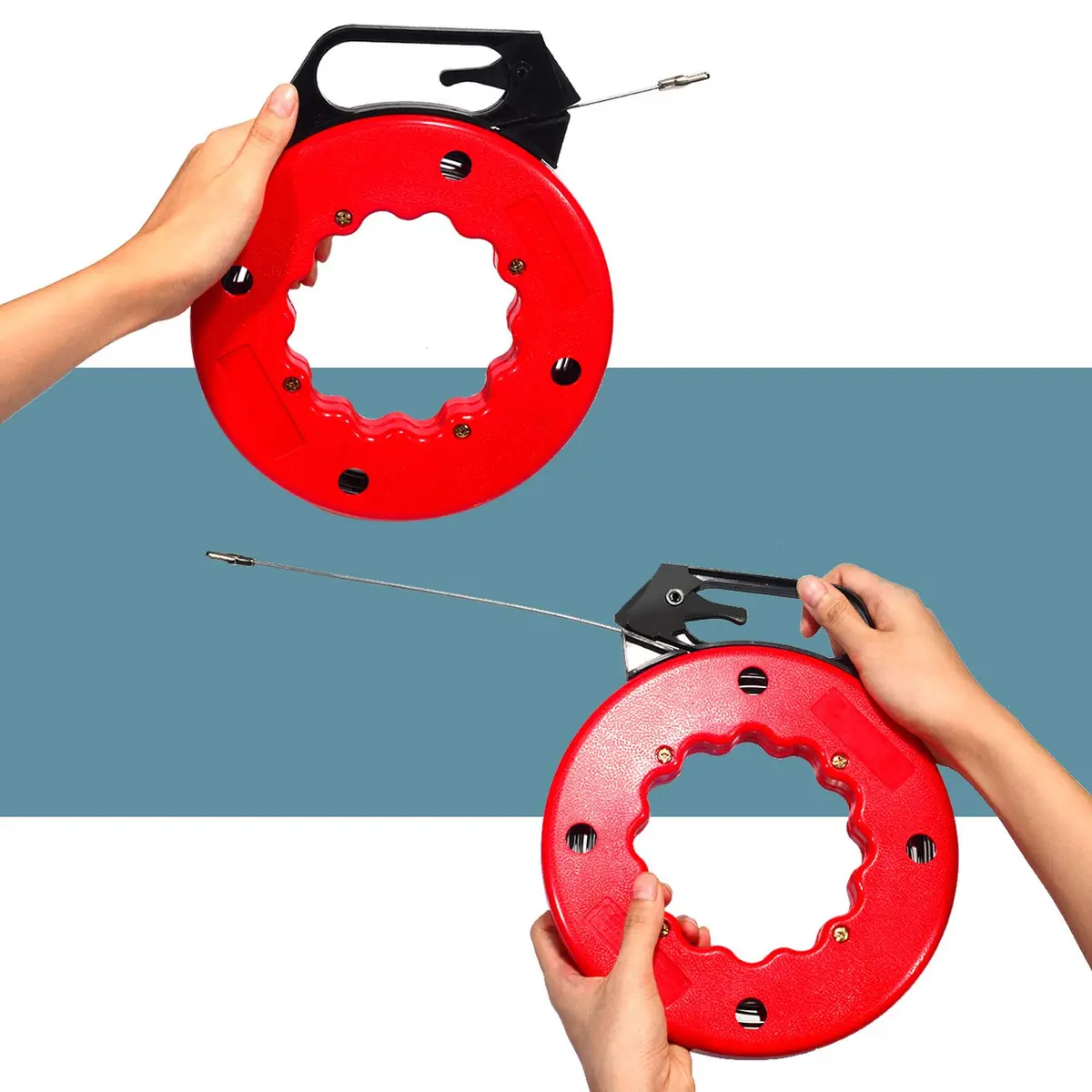 WXTOOLS 100 FT Fish Tape for Electric or Wire Puller Men Gift | Heavy-Duty Steel Reel for Conduit & Drywall - view 2