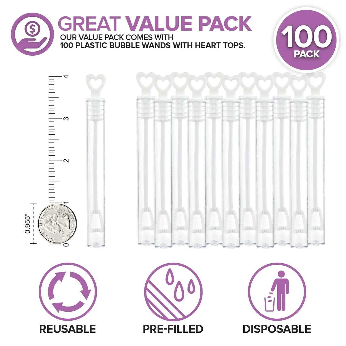 Stock Your Home Heart-Top Wedding Bubbles - 100 Count | Mini Bubble Wands for Weddings & Celebrations - view 2