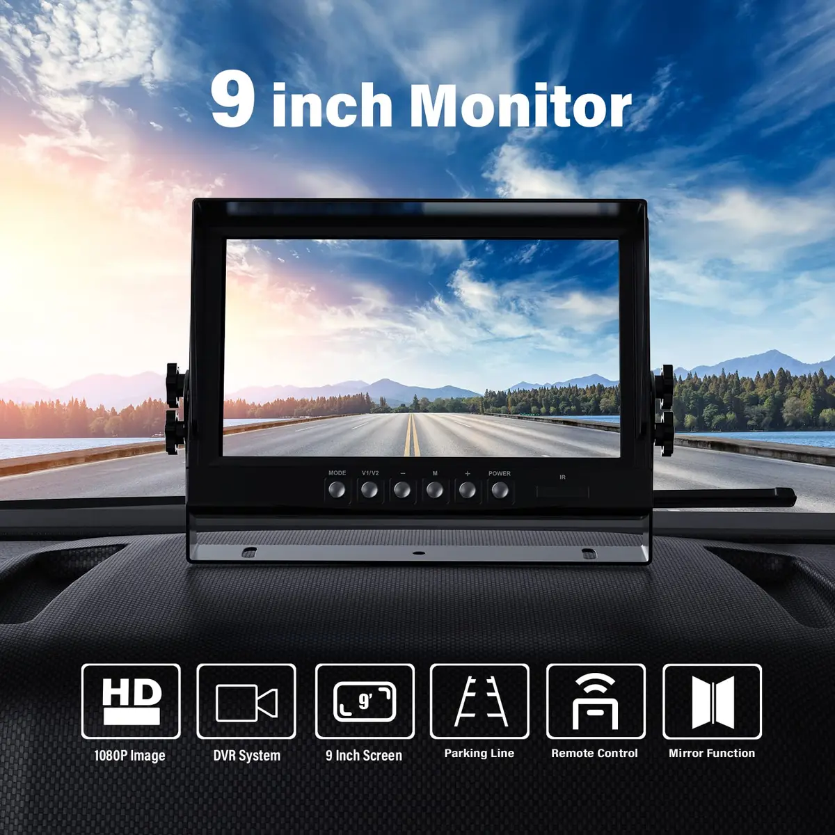 eRapta 1080P Wired Vehicle Safety Camera System Kit, 9" HD DVR Monitor | IP69K Waterproof, 4 HD Cameras, Night Vision, 12-36V - view 2