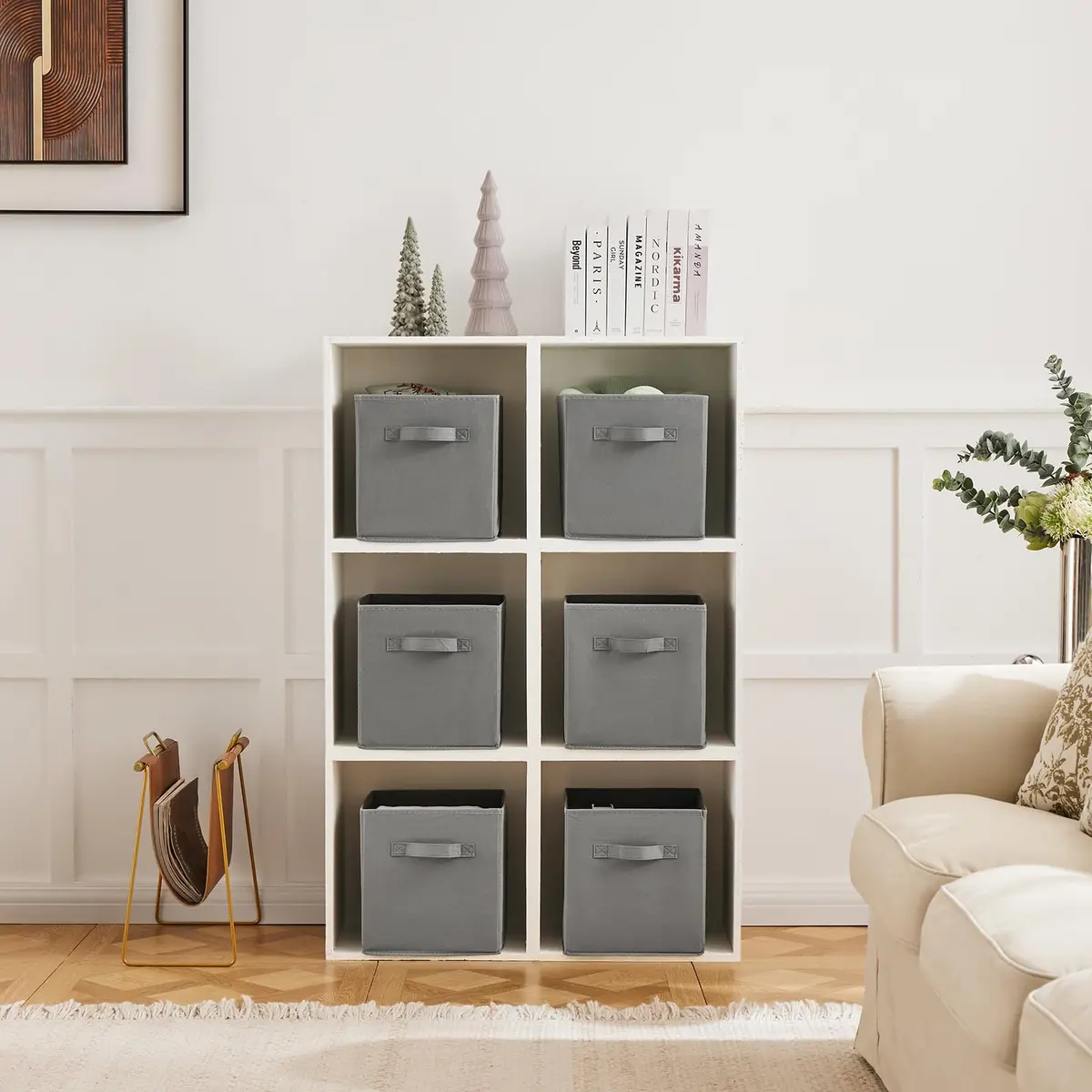 MAX Houser 6 Pack Foldable Fabric Storage Bins, Grey 10.5x10.5x11 Inch | Space-Saving Collapsible Organizer - view 5