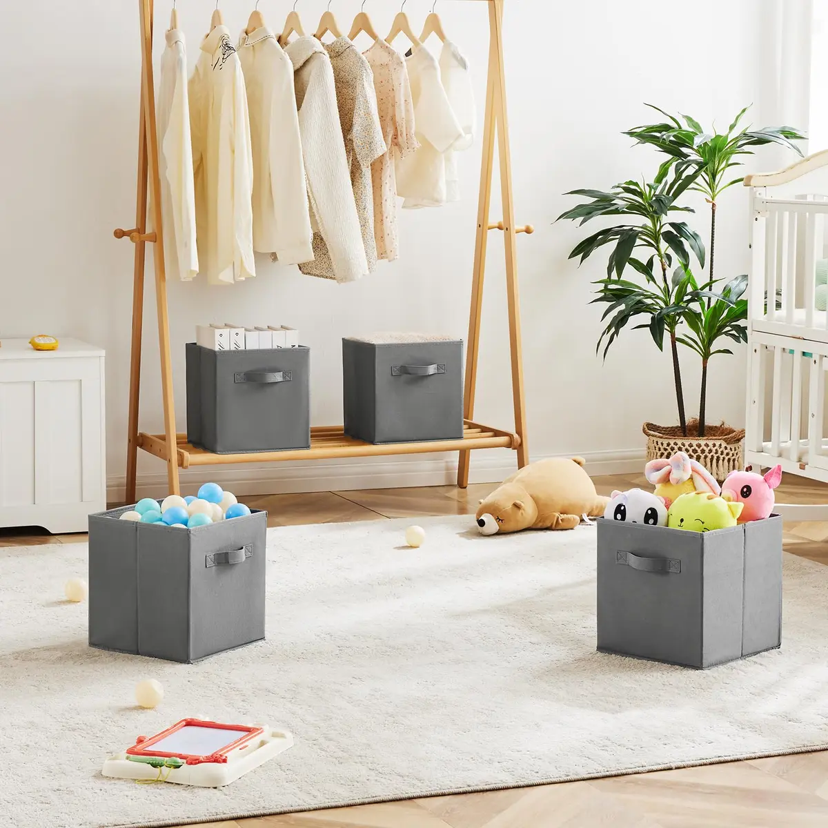 MAX Houser 6 Pack Foldable Fabric Storage Bins, Grey 10.5x10.5x11 Inch | Space-Saving Collapsible Organizer - view 6