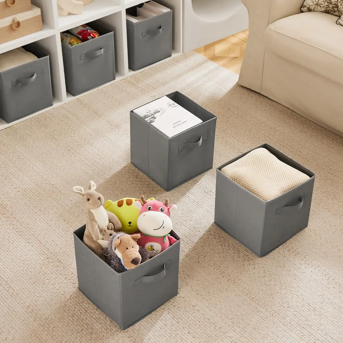 MAX Houser 6 Pack Foldable Fabric Storage Bins, Grey 10.5x10.5x11 Inch | Space-Saving Collapsible Organizer - view 8