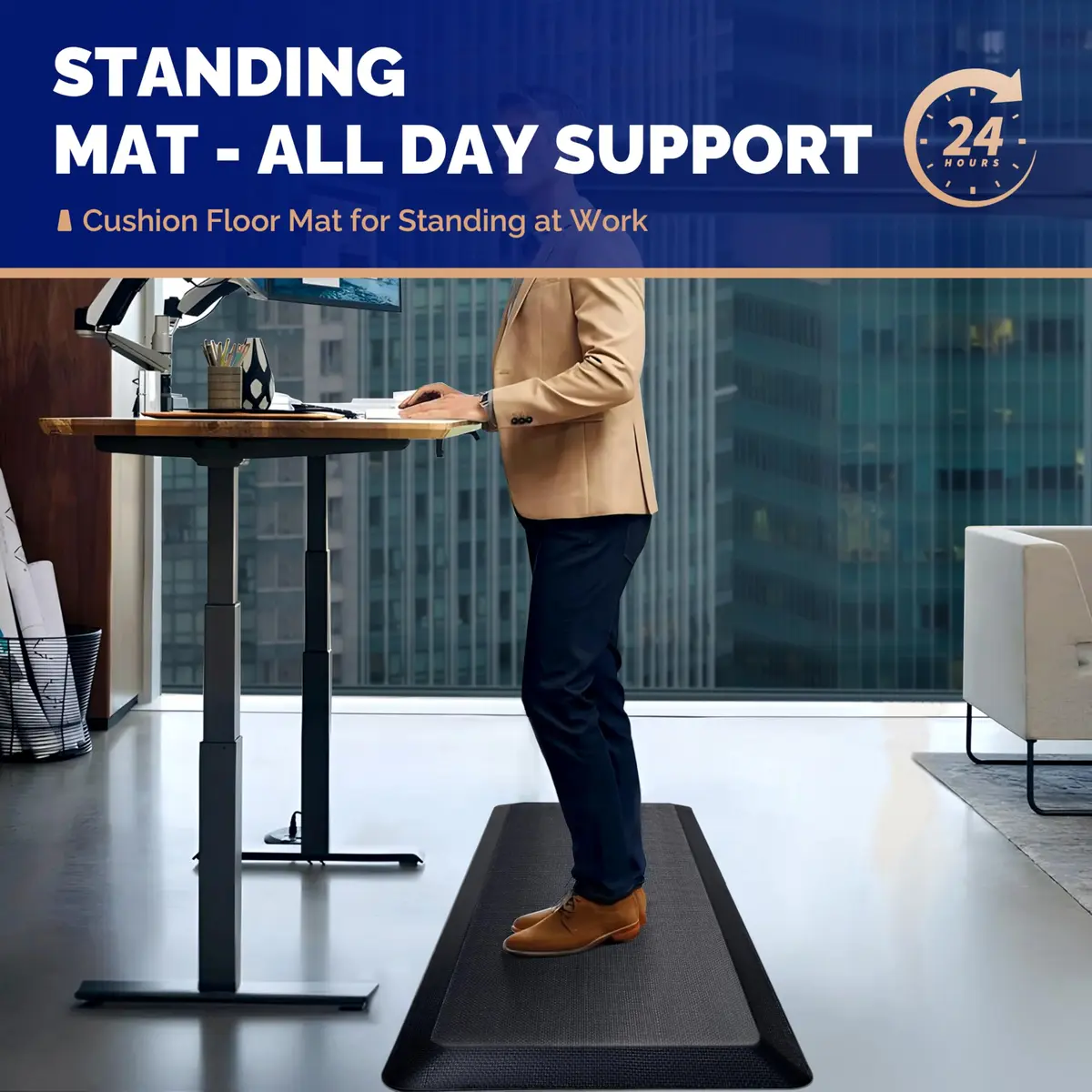 FEATOL Anti Fatigue Mat for Standing Desk & Kitchen Floor, 9/10 Extra Thick | Ergonomic Support for Long Standing - view 2